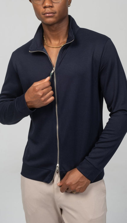 Full Zipper Up Sweater - Navy - Ron Tomson