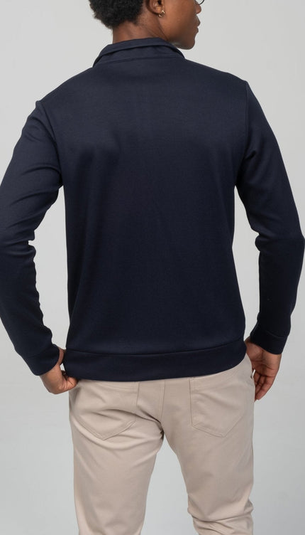 Full Zipper Up Sweater - Navy - Ron Tomson