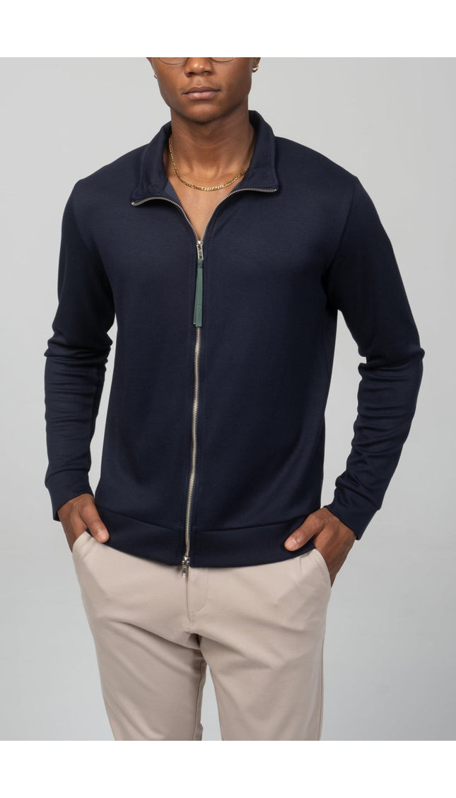 Full Zipper - Up Sweater - Navy - Ron Tomson