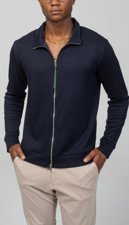 Full Zipper Up Sweater - Navy - Ron Tomson