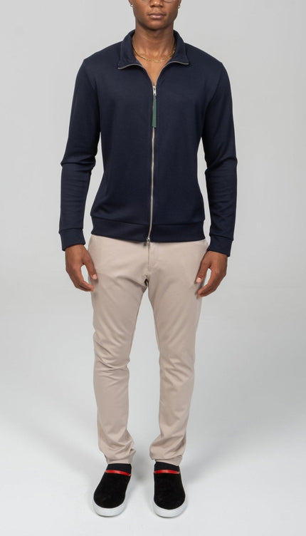 Full Zipper Up Sweater - Navy - Ron Tomson