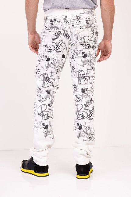 Funky Scribbled Denim Jeans - White - Ron Tomson