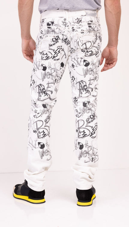 Funky Scribbled Denim Jeans - White - Ron Tomson