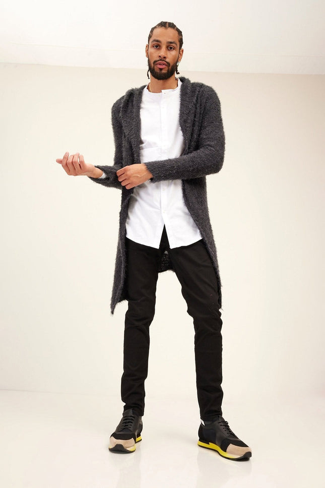 Fuzzy Long Cardigan anthracite 1