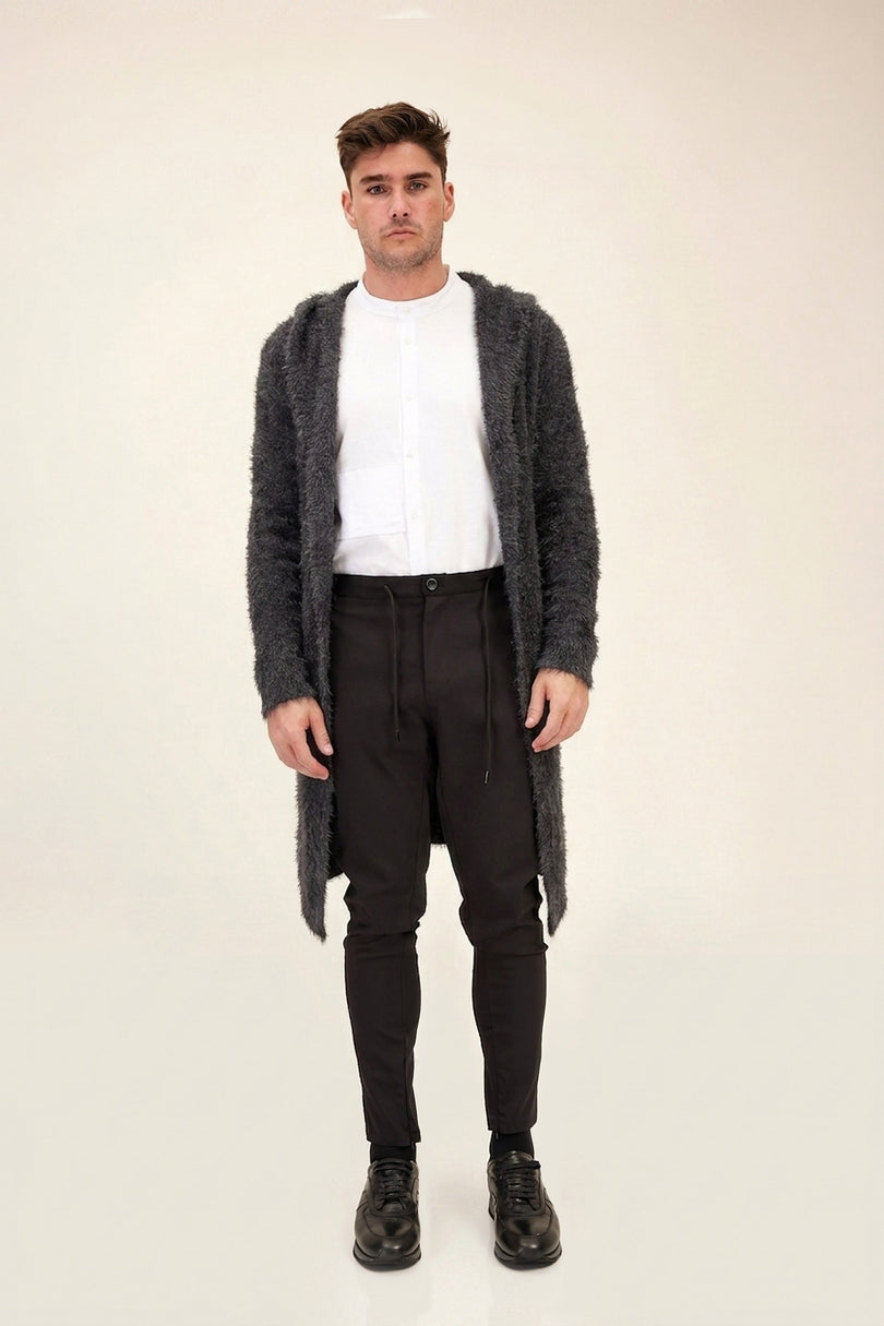 Fuzzy Long Cardigan - Anthracite - front