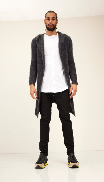 Fuzzy Long Cardigan - Grey - Ron Tomson