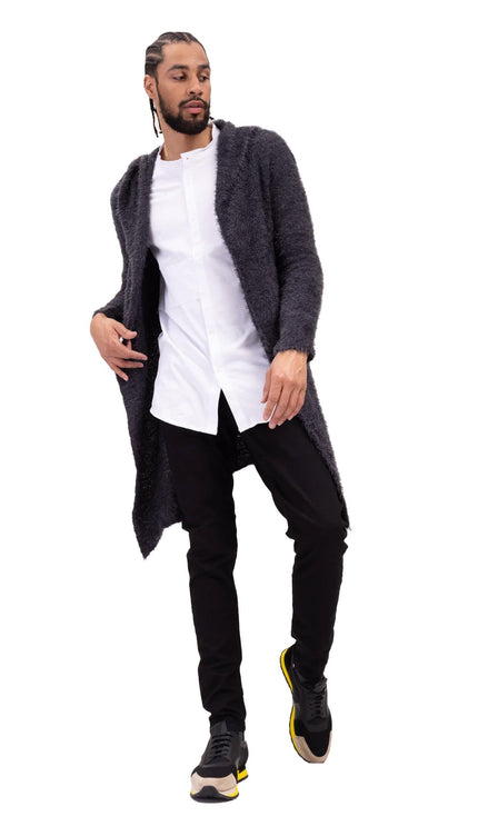 Fuzzy Long Cardigan - Grey - Ron Tomson