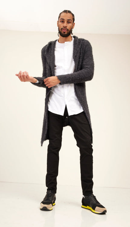 Fuzzy Long Cardigan - Grey - Ron Tomson