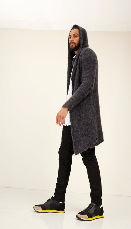 Fuzzy Long Cardigan - Grey - Ron Tomson