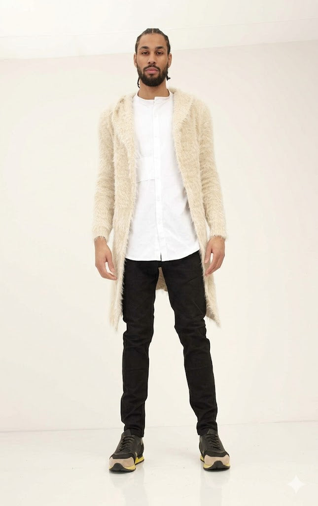 Fuzzy Long Cardigan - Stone