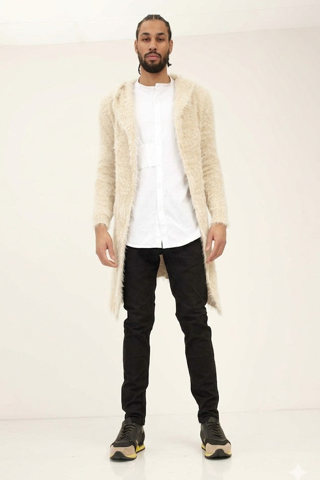 Fuzzy Long Cardigan - Stone