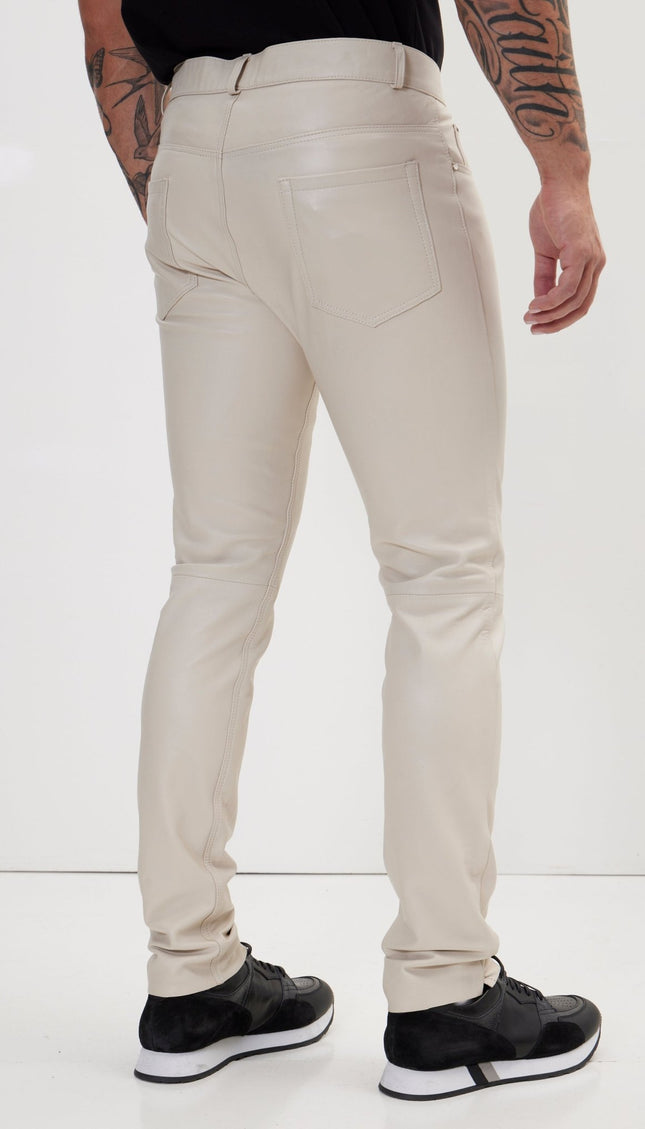 Genuine Lambskin Leather Pants - Beige - Ron Tomson