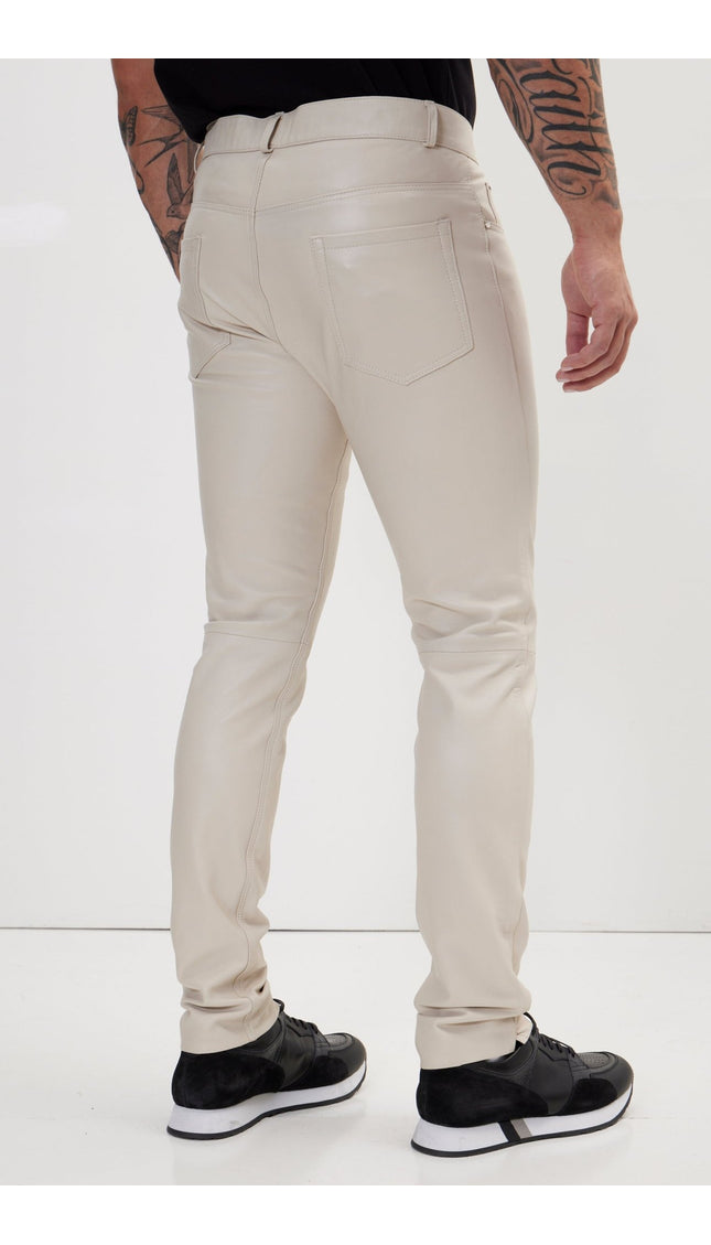 Genuine Lambskin Leather Pants - Beige - Ron Tomson