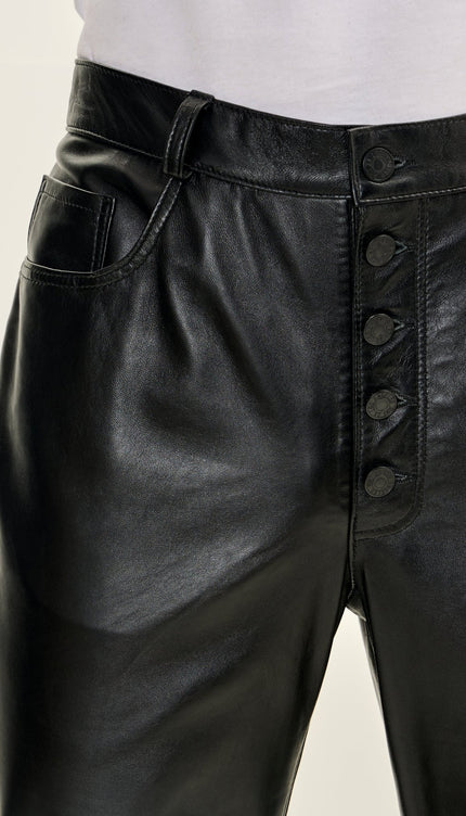 Genuine Lambskin Leather Pants - Black - Ron Tomson