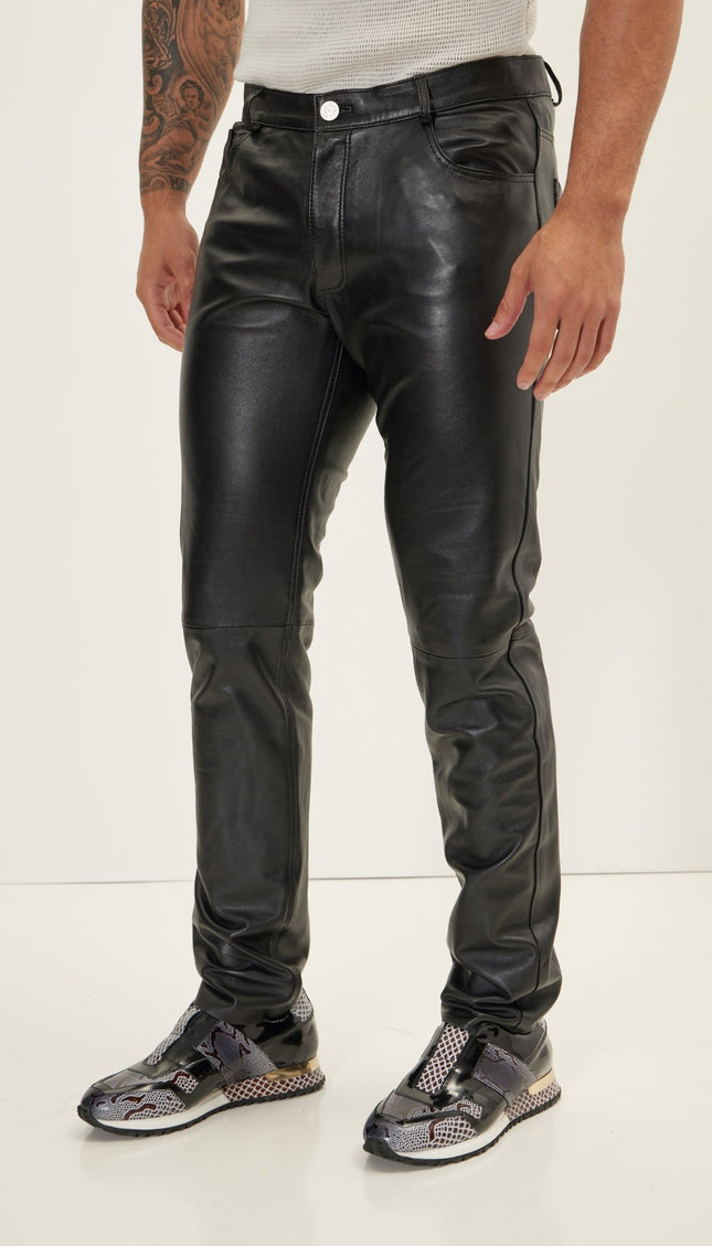 Genuine Lambskin Leather Pants - Black - Ron Tomson