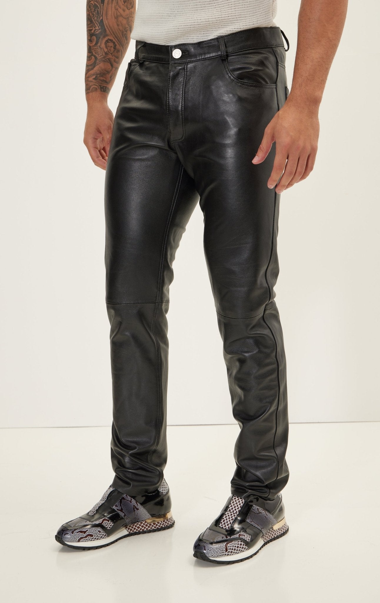 Genuine Lambskin Leather Pants - Black - Ron Tomson