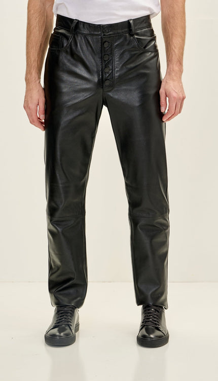 Genuine Lambskin Leather Pants - Black - Ron Tomson