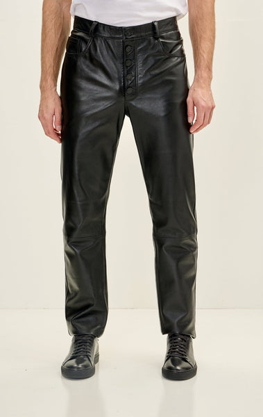 Genuine Lambskin Leather Pants - Black - Ron Tomson