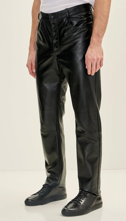 Genuine Lambskin Leather Pants - Black - Ron Tomson