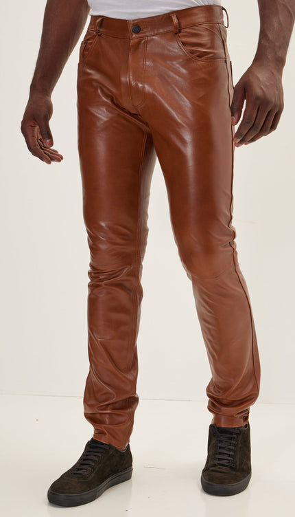 Genuine Lambskin Leather Pants - Brown - Ron Tomson