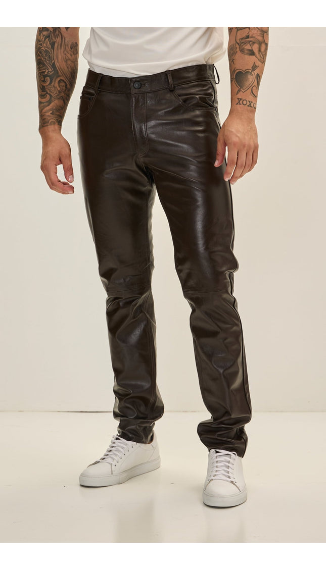 Genuine Lambskin Leather Pants - Dark Brown - Ron Tomson