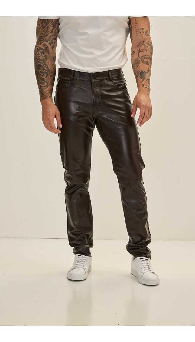 Genuine Lambskin Leather Pants - Dark Brown - Ron Tomson