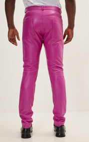 Genuine Lambskin Leather Pants - Fuchsia - Ron Tomson