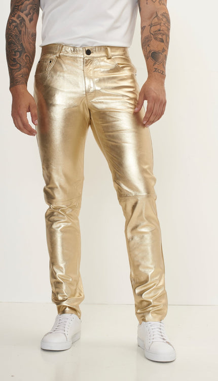 Genuine Lambskin Leather Pants - Gold - Ron Tomson