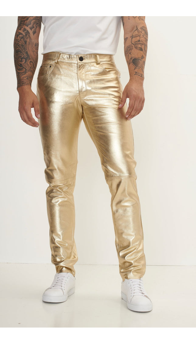 Genuine Lambskin Leather Pants - Gold - Ron Tomson