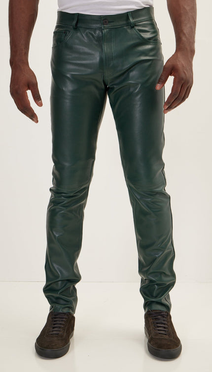 Genuine Lambskin Leather Pants - Green - Ron Tomson