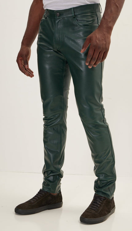 Genuine Lambskin Leather Pants - Green - Ron Tomson