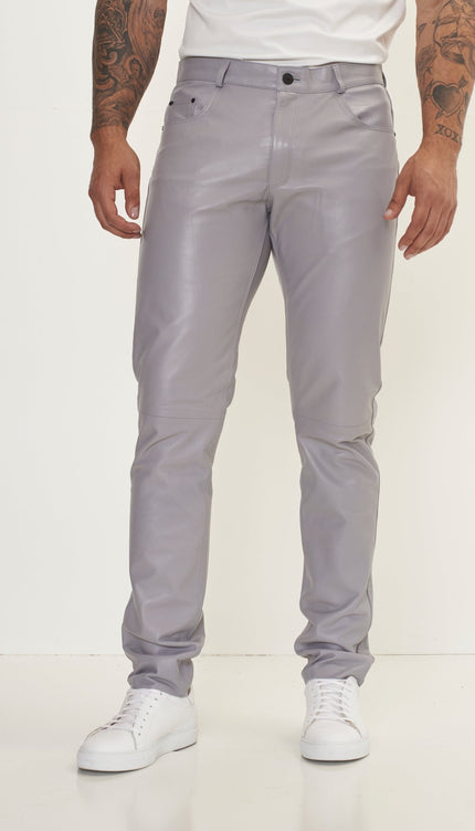 Genuine Lambskin Leather Pants - GREY - Ron Tomson