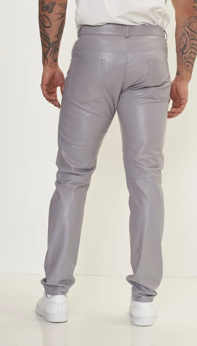 Genuine Lambskin Leather Pants - GREY - Ron Tomson