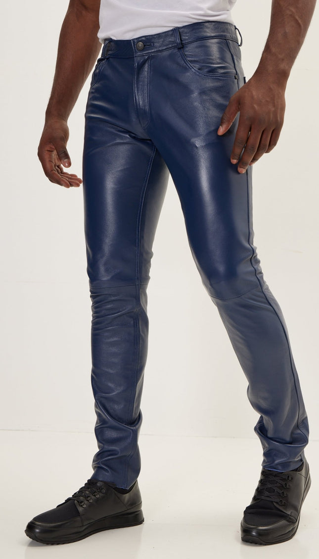 Genuine Lambskin Leather Pants - Navy - Ron Tomson