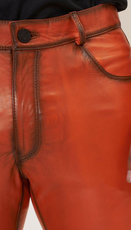 Genuine Lambskin Leather Pants - ORANGE TINT - Ron Tomson