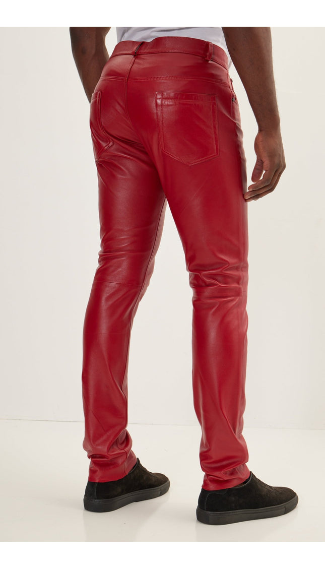 Genuine Lambskin Leather Pants - Red - Ron Tomson
