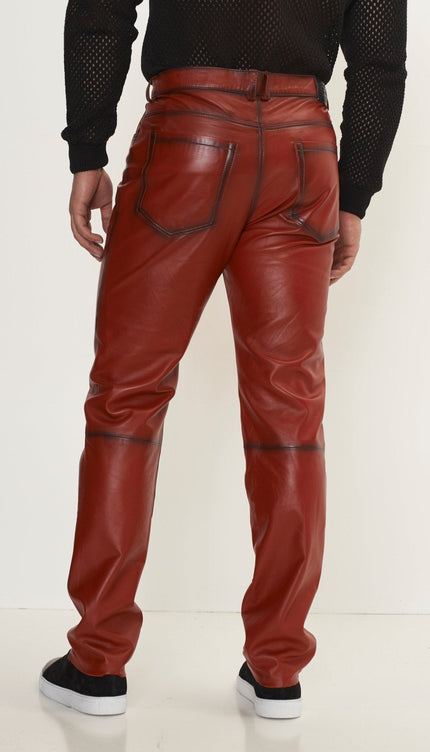 Genuine Lambskin Leather Pants - RED TINT - Ron Tomson