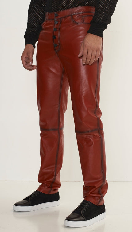 Genuine Lambskin Leather Pants - RED TINT - Ron Tomson