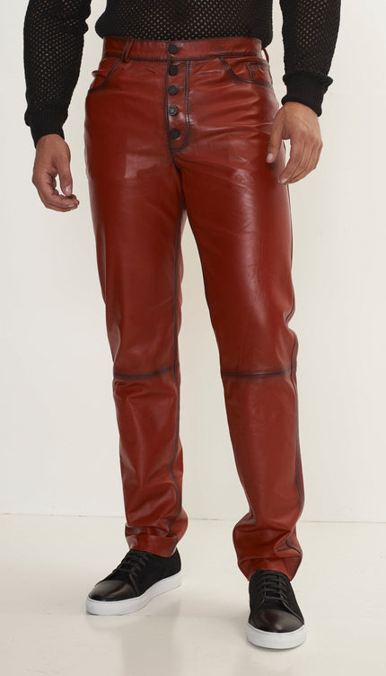 Genuine Lambskin Leather Pants - RED TINT - Ron Tomson