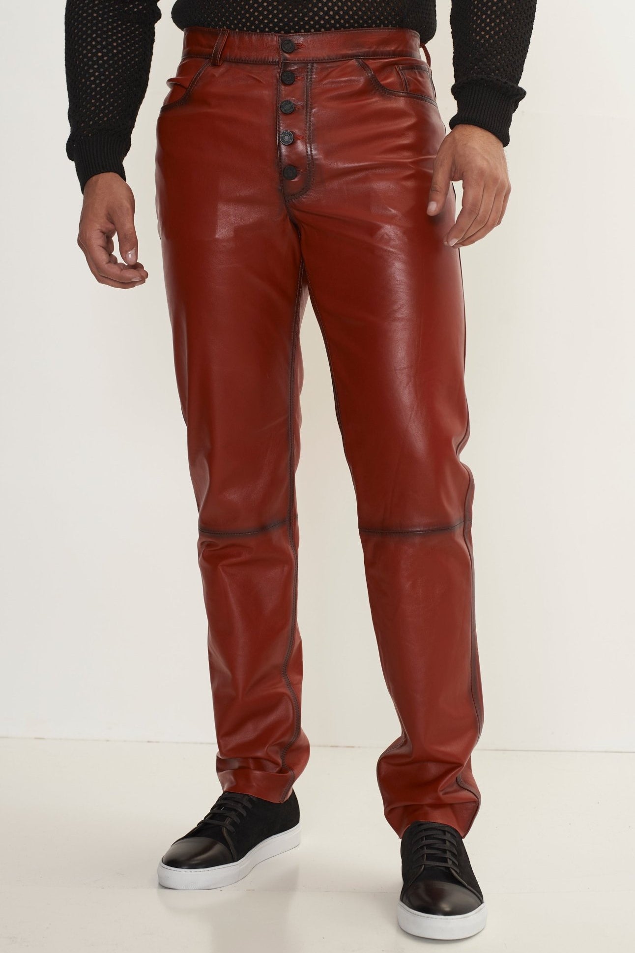 Genuine Lambskin Leather Pants - RED TINT - Ron Tomson