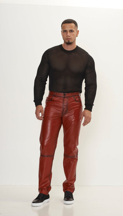 Genuine Lambskin Leather Pants - RED TINT - Ron Tomson