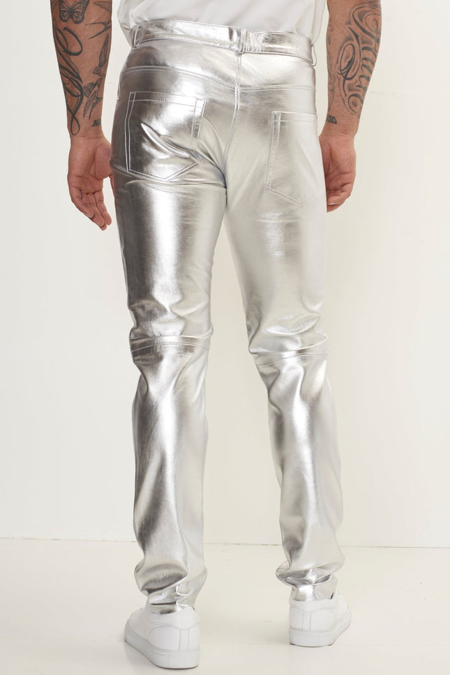 Genuine Lambskin Leather Pants - Silver - Ron Tomson