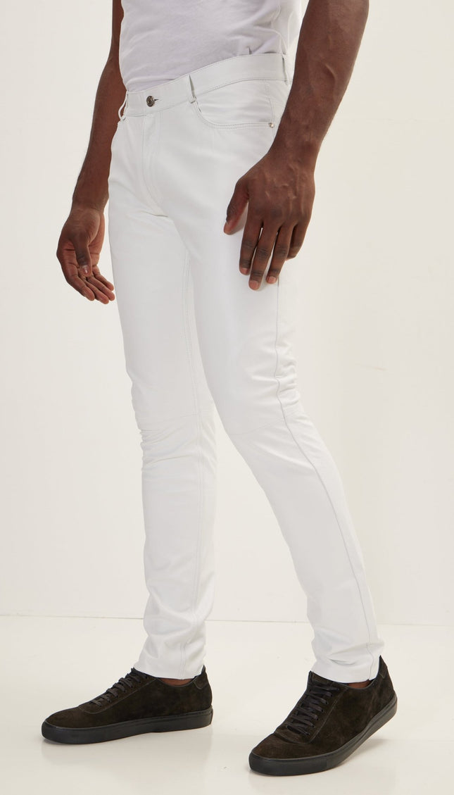 Genuine Lambskin Leather Pants - White - Ron Tomson