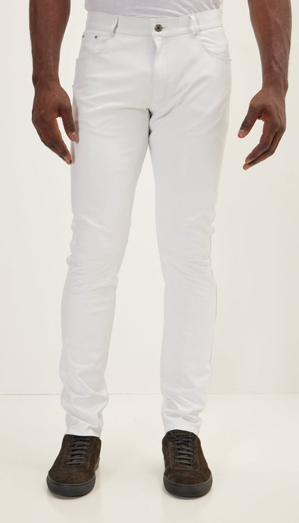 Genuine Lambskin Leather Pants - White - Ron Tomson