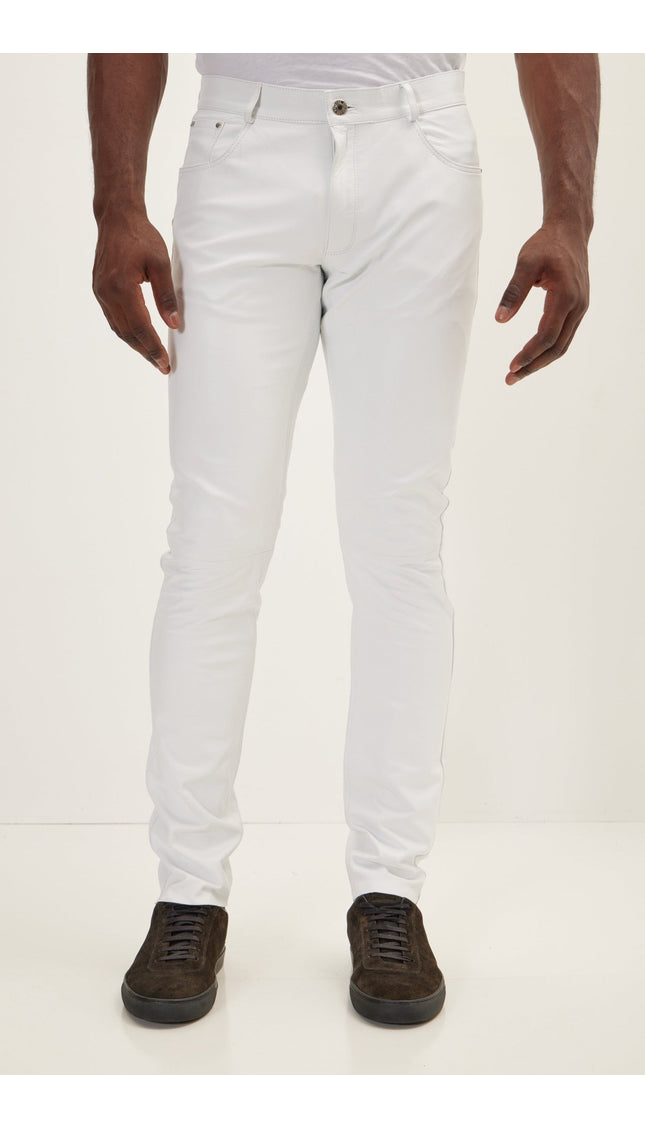 Genuine Lambskin Leather Pants - White - Ron Tomson