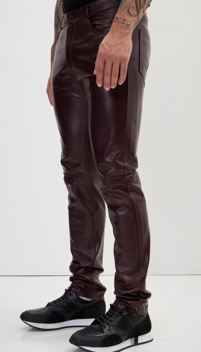 Genuine Lambskin Leather Pants - Wine - Ron Tomson