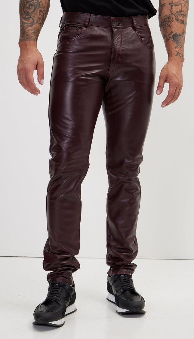 Genuine Lambskin Leather Pants - Wine - Ron Tomson