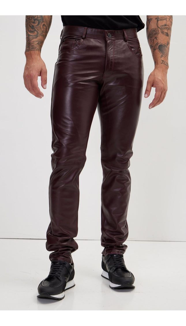 Genuine Lambskin Leather Pants - Wine - Ron Tomson