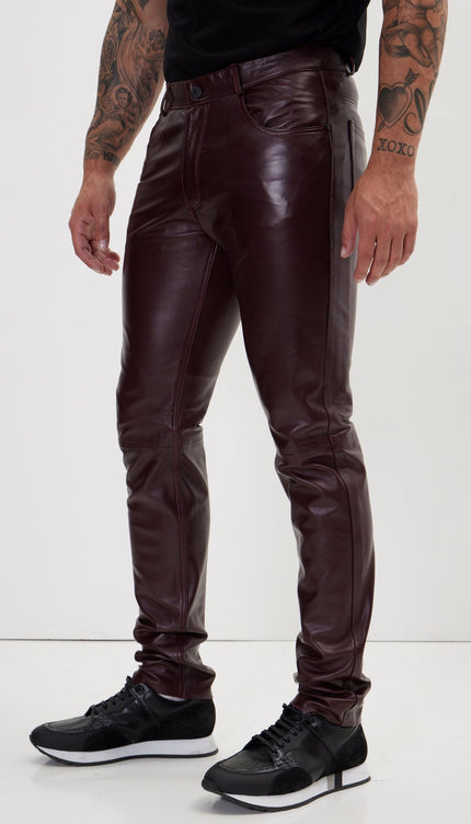Genuine Lambskin Leather Pants - Wine - Ron Tomson
