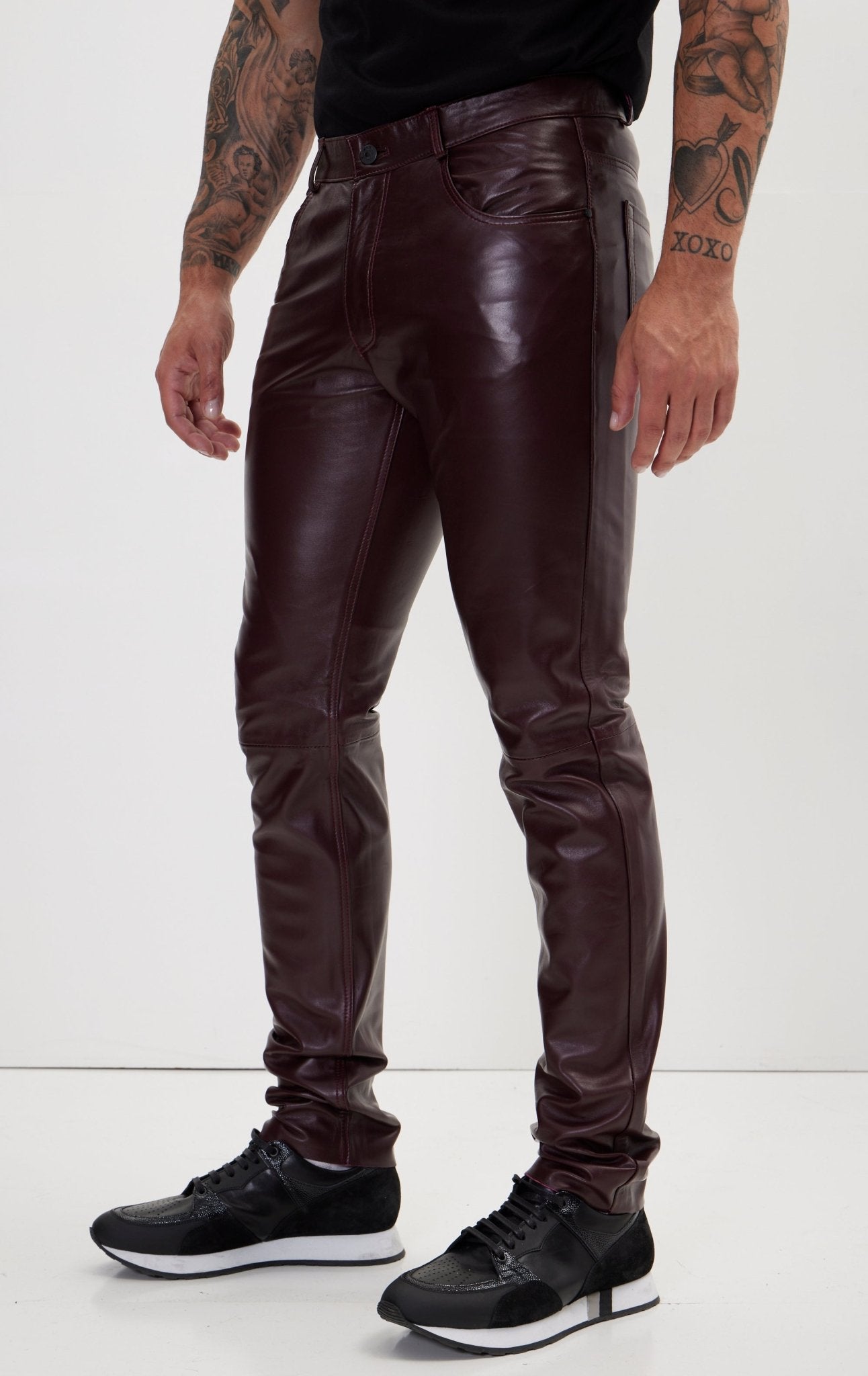 Genuine Lambskin Leather Pants - Wine - Ron Tomson